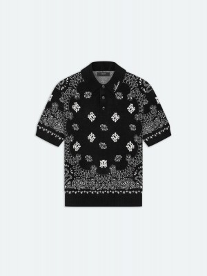 Amiri Bandana Short Sleeve Polo Men Knitwear Black | MUZ485390