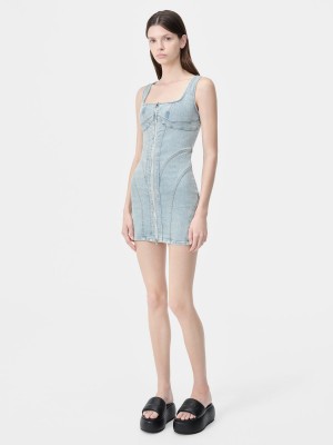 Amiri Zip Corset Dress Women Denim Light Indigo | OAU578342