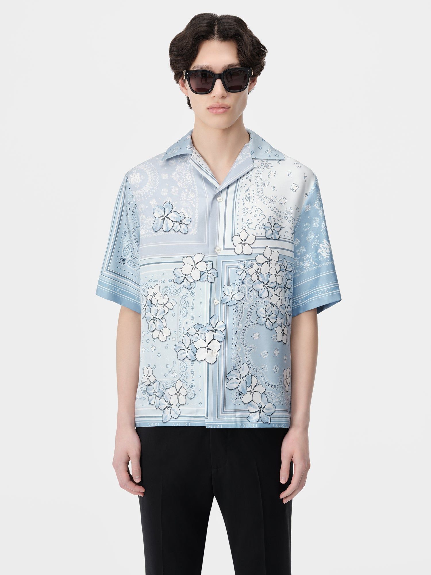 Amiri Bandana Floral Bowling Shirt Men Shirts Cerulean | OEZ410723