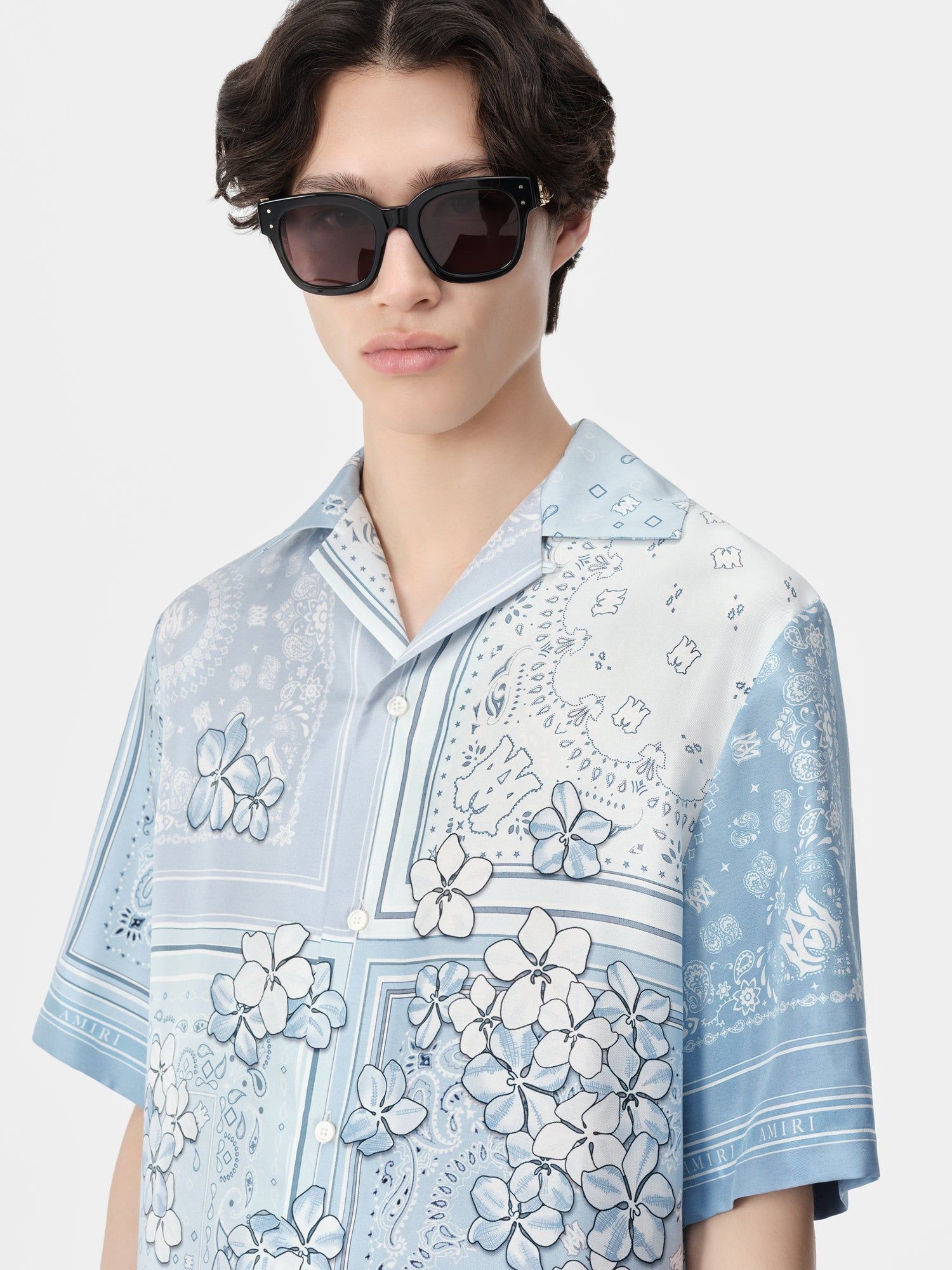 Amiri Bandana Floral Bowling Shirt Men Shirts Cerulean | OEZ410723