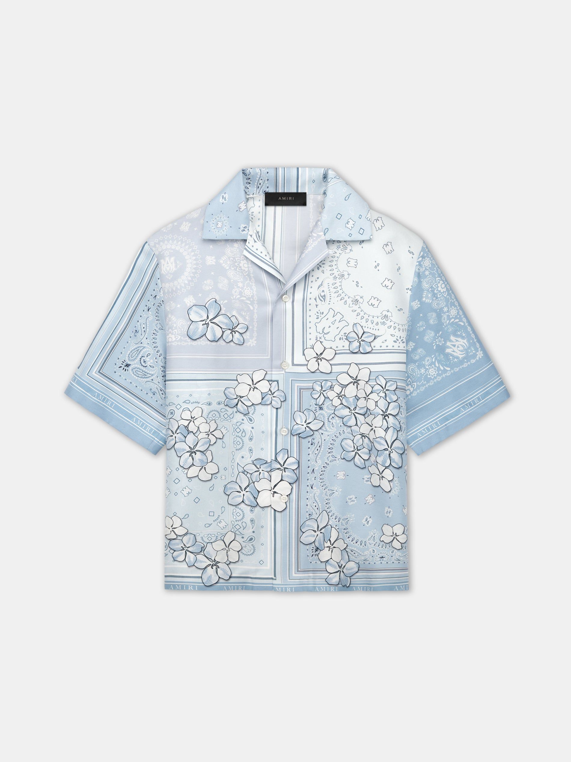 Amiri Bandana Floral Bowling Shirt Men Shirts Cerulean | OEZ410723