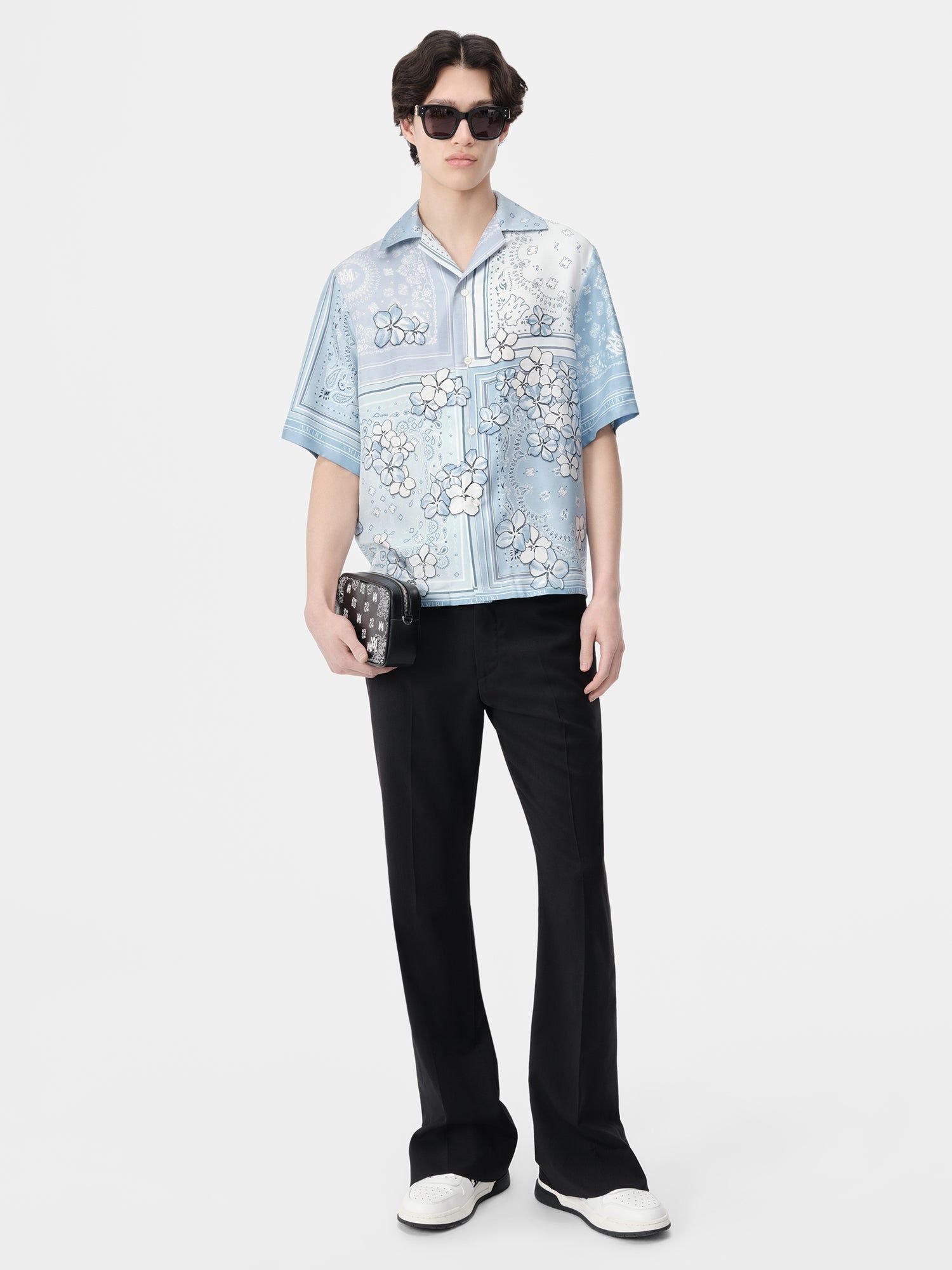 Amiri Bandana Floral Bowling Shirt Men Shirts Cerulean | OEZ410723