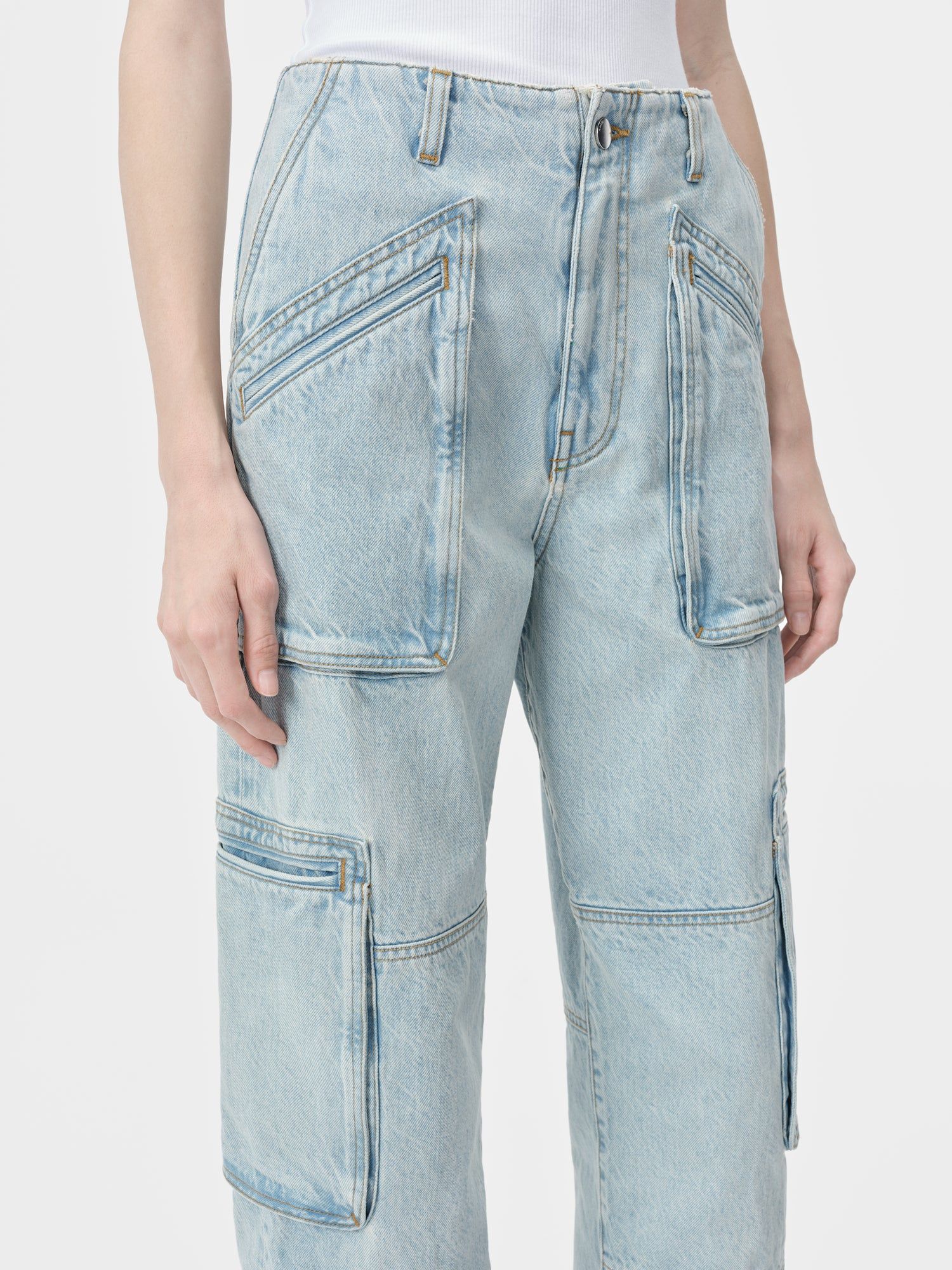 Amiri Cargo Loose Women Denim Light Indigo | NBM827301