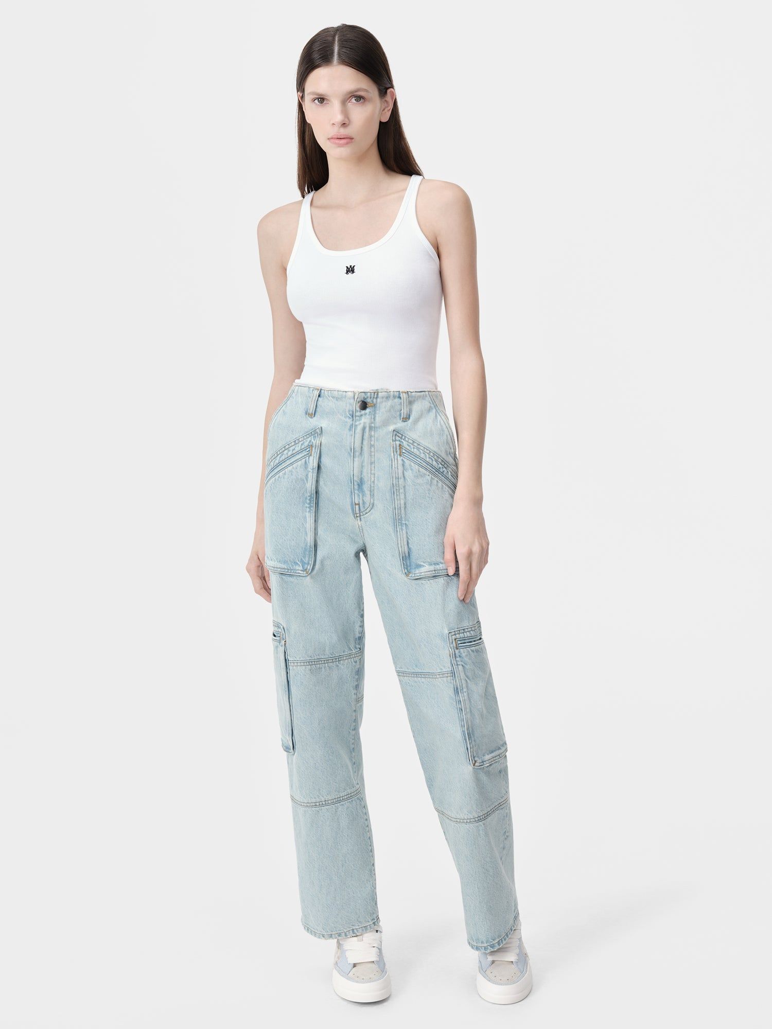 Amiri Cargo Loose Women Denim Light Indigo | NBM827301