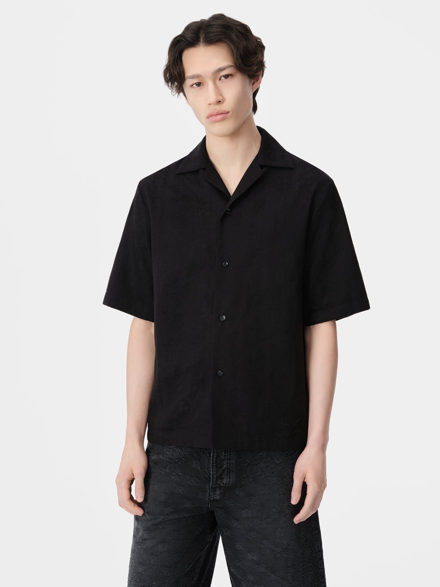 Amiri Ma Bandana Linen Camp Shirt Men Shirts Black | YQN253496