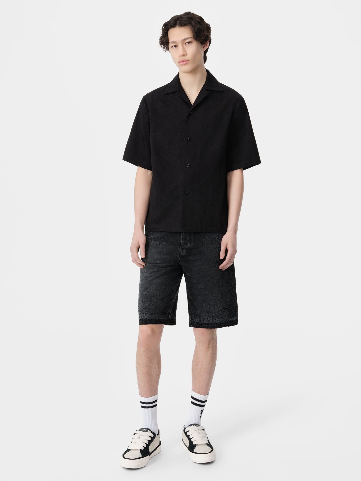 Amiri Ma Bandana Linen Camp Shirt Men Shirts Black | YQN253496