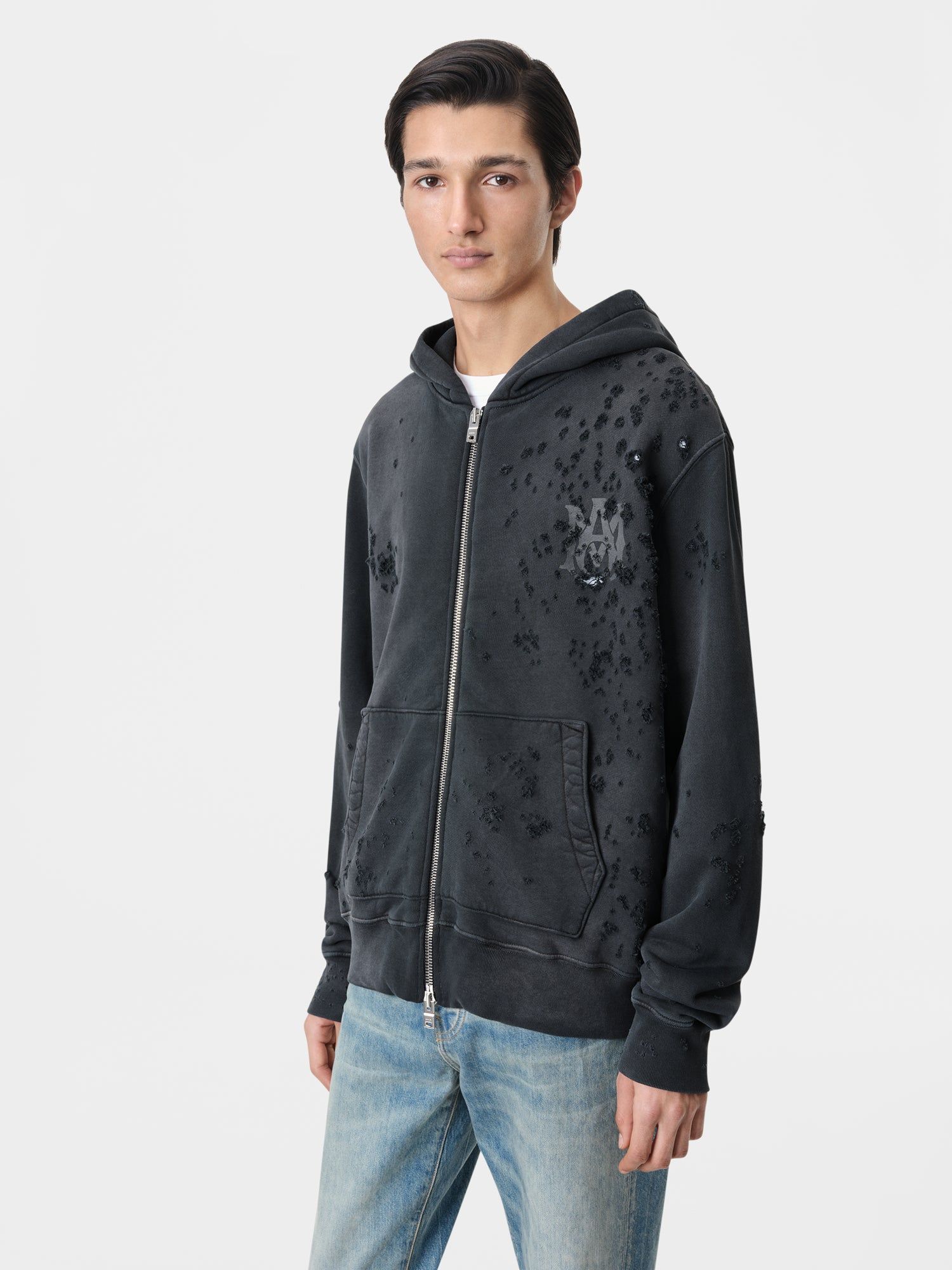 Amiri Ma Logo Shotgun Zip Hoodie Men Sweatshirts Black | KNF930648