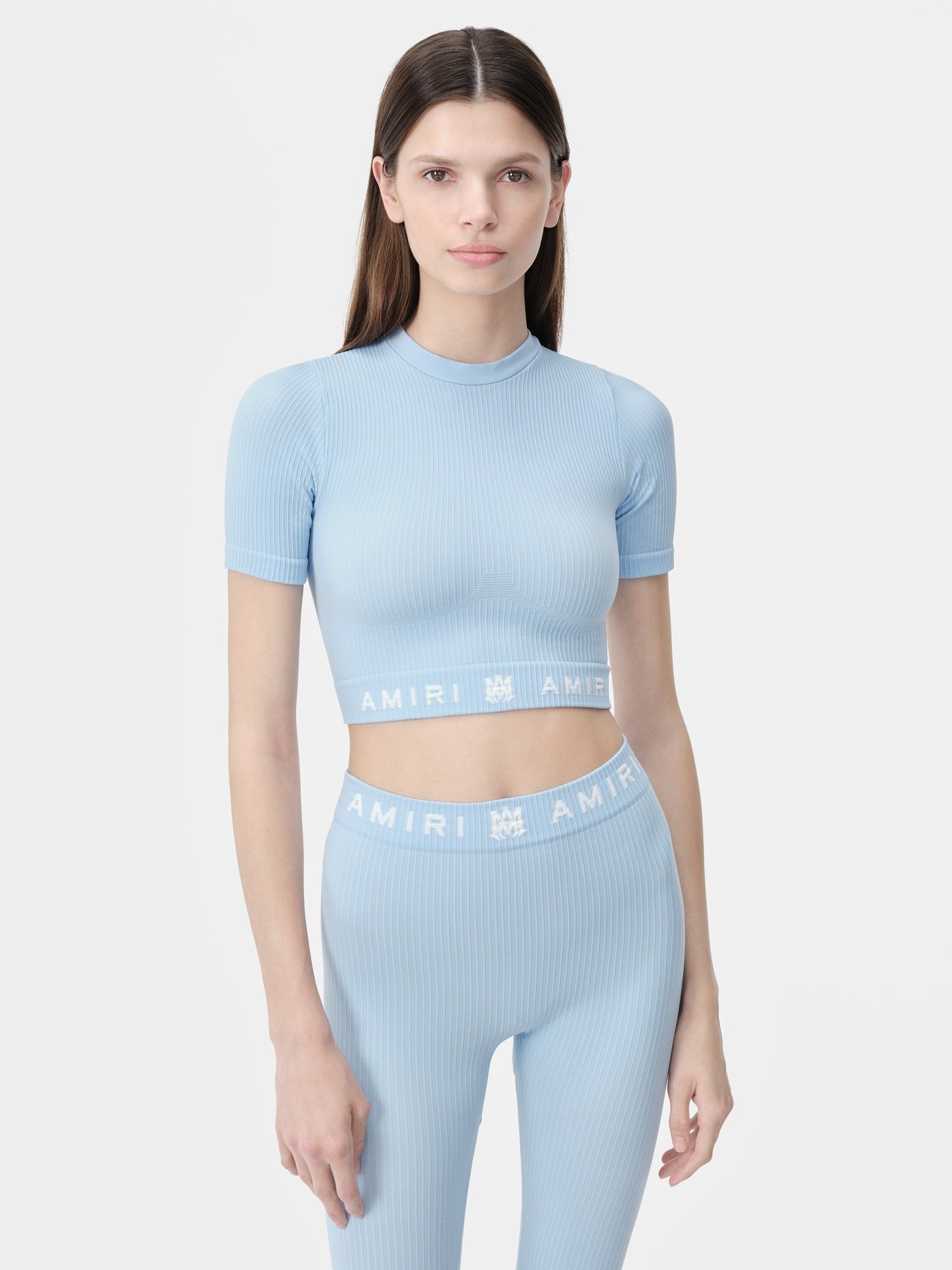 Amiri Ma Ribbed Seamless S/S Top Women Activewear Cerulean | SPH872319