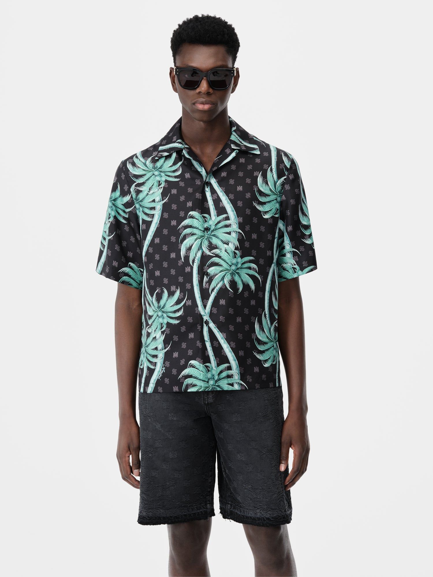 Amiri Palm Bowling Shirt Men Shirts Black | UIC025139