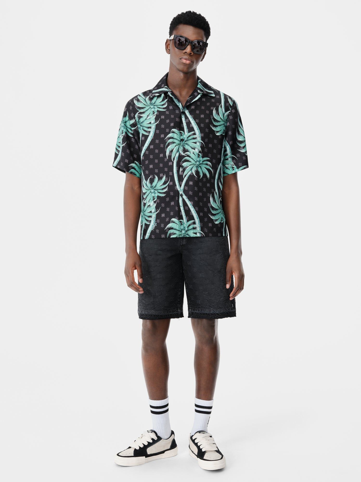 Amiri Palm Bowling Shirt Men Shirts Black | UIC025139