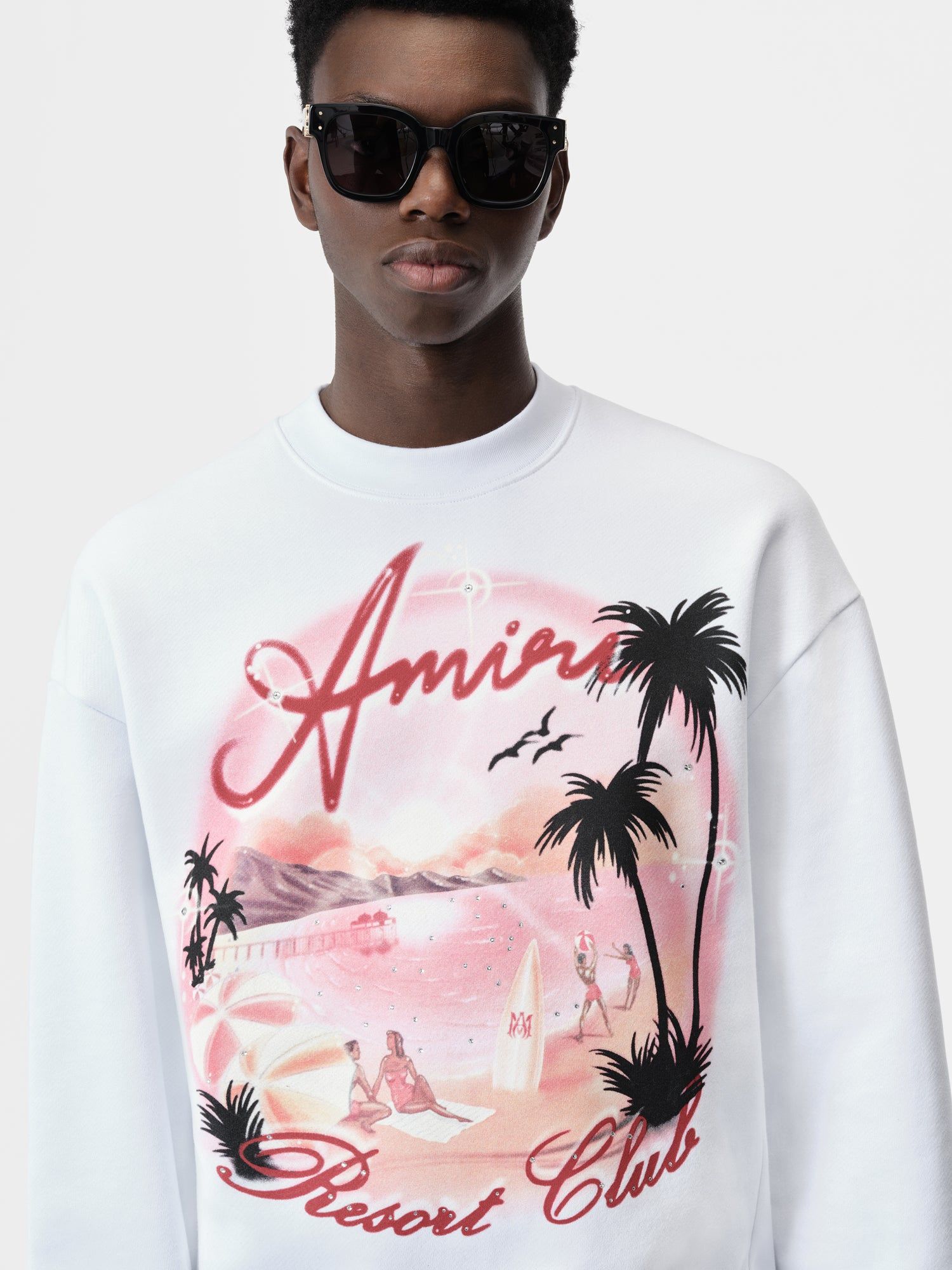 Amiri Paradise Airbrush Crew Men Sweatshirts White | VLN219634