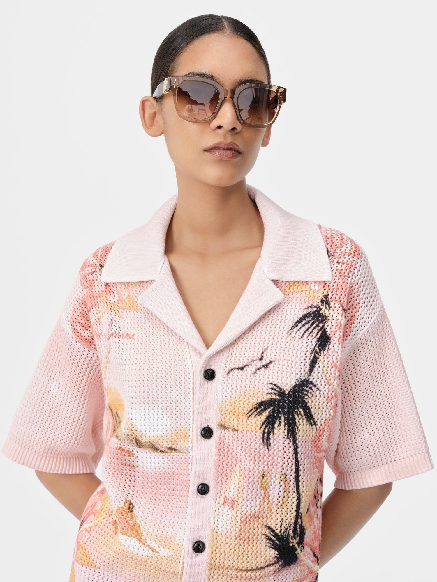 Amiri Paradise Crochet Polo Women Shirts Rosewater | HCE721094