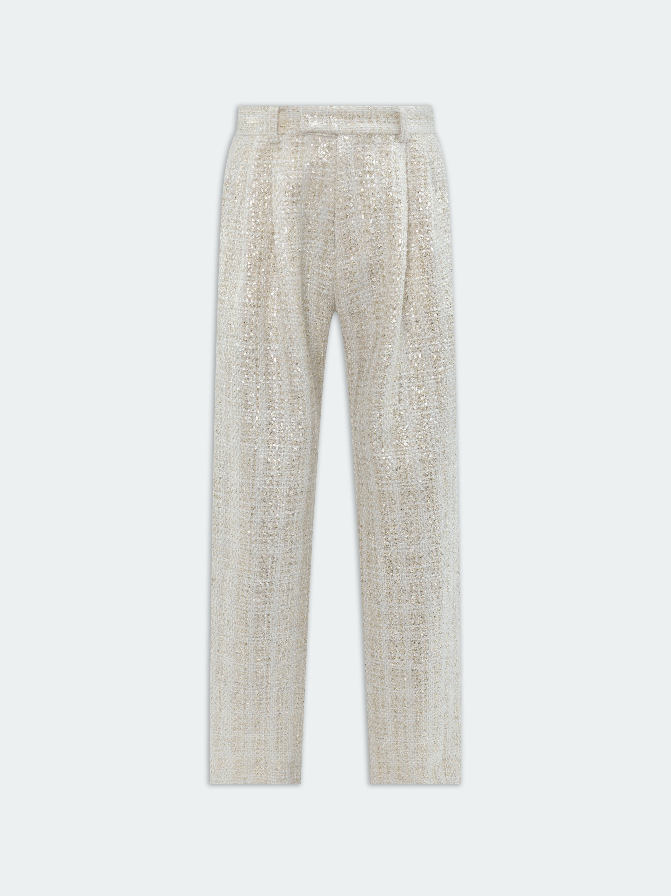 Amiri Sequin Boucle Double Pleated Pant Men Pants Alabaster | GDS036495