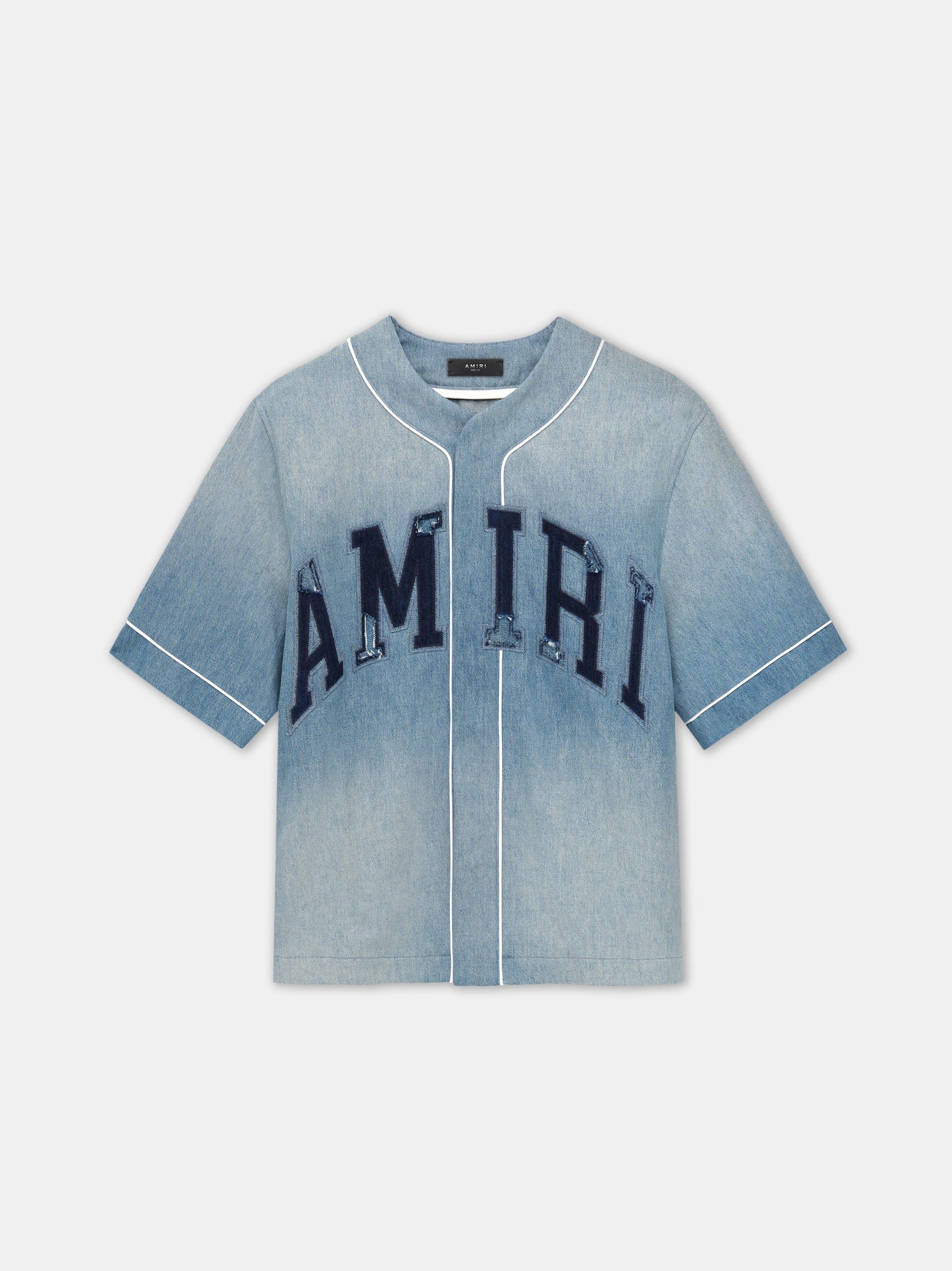 Amiri Sunfaded Baseball Shirt Men Denim Indigo | SDL162059