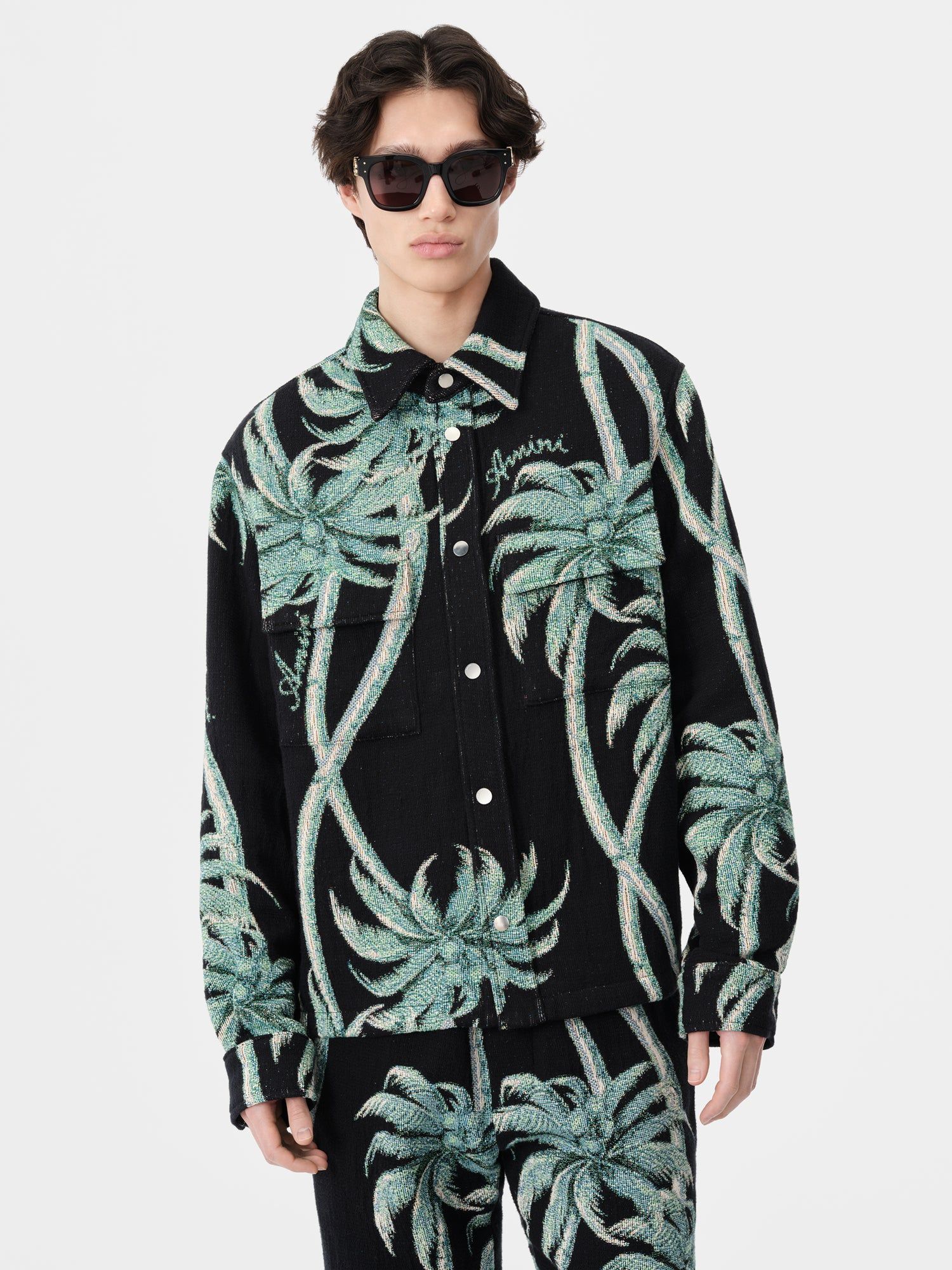 Amiri Twisted Palms Tapestry Overshirt Men Shirts Black | ZED914532