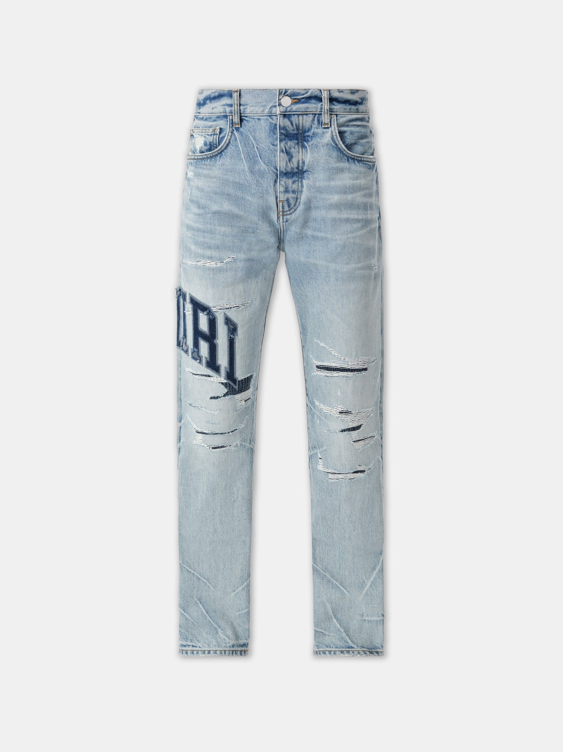 Amiri Varsity Logo Repair Straight Men Denim Indigo | NMI371469